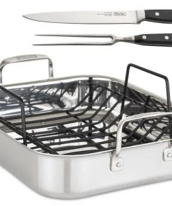 Best Pirce ⌛ Viking 16" Stainless Steel Roasting Pan W/Bonus Carving Set Silver ????