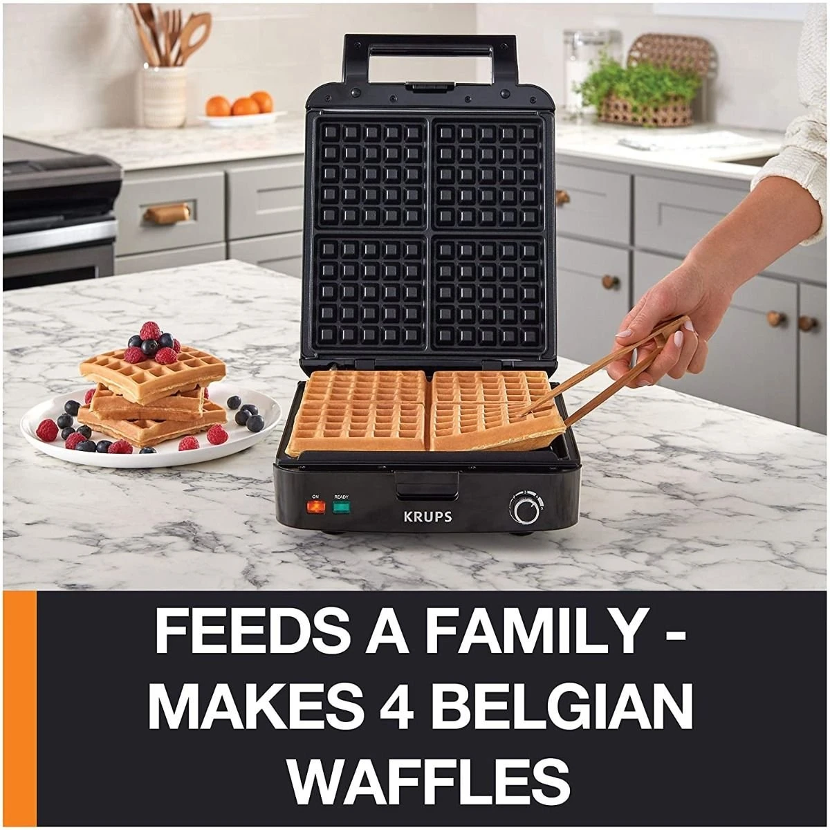 Outlet ???? Krups 4-Slice Belgian Waffle Maker Black & Stainless ???? 2 Outlet ???? Krups 4-Slice Belgian Waffle Maker Black & Stainless ???? - Image 2