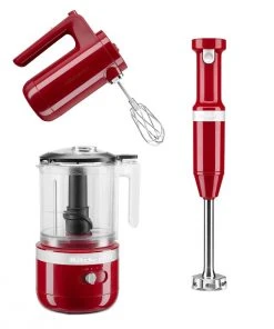 New ???? KitchenAid Empire Red Cordless Small Appliances Set | Hand Mixer, Hand Blender & Food Chopper Red ✔️