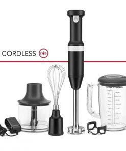Best Pirce ???? KitchenAid Variable Speed Cordless Hand Blender + Chopper & Whisk Accessories | Black Matte Black ????