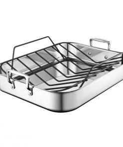 Hot Sale ???? Le Creuset Large Stainless Steel Roasting Pan With Nonstick Rack Silver ????