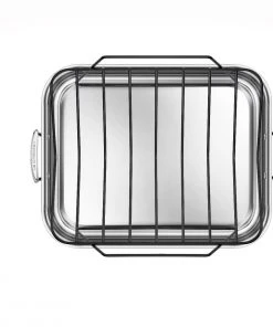 Hot Sale ???? Le Creuset Large Stainless Steel Roasting Pan With Nonstick Rack Silver ???? -Cuisinart Shop rs7916 large pan overhead rack v7