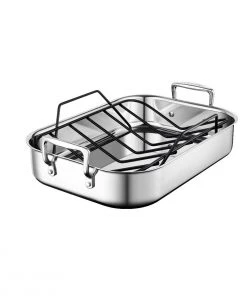 Flash Sale ???? Le Creuset Stainless Steel Roasting Pan With Nonstick Rack Silver ????