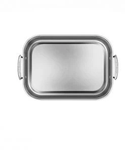 Flash Sale ???? Le Creuset Stainless Steel Roasting Pan With Nonstick Rack Silver ???? -Cuisinart Shop rs7925 small pan overhead v3