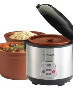 Buy ???? VitaClayR 2-in-1 Rice Slow Cooker & Clay Insert - Round, 6-cup / 3.2-Quart Black & Stainless, Natural ????