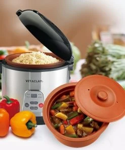 Best deal ✔️ VitaClay 2-in-1 Rice Slow Cooker & Clay Insert - Round 8 Cup / 4.2-Quart Black & Stainless, Natural ????