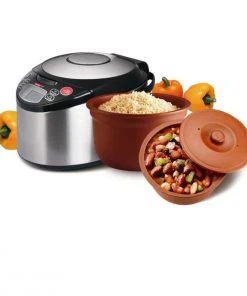 Flash Sale ???? VitaClay Smart Organic Multicooker & Clay Insert - Oval, 8 Cup Dry / 4.2-Quart Black & Stainless, Natural ❤️