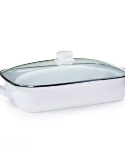 Discount ???? Golden Rabbit Enamelware 16" X 12.5" Roasting Pan With Lid | White White ❤️